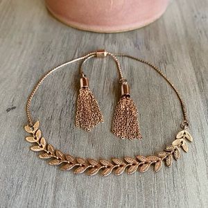 Charming Charlie Rose Gold Herringbone Leaves and Tassels Bracelet